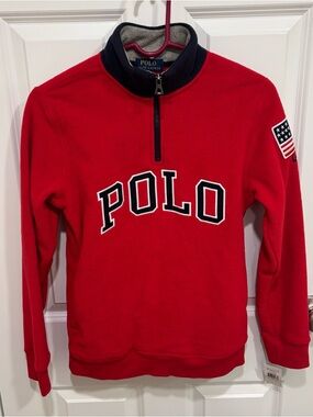 NWT Boys Polo Ralph Lauren USA Fleece Red Quarter Zip Jacket U.S. Size Large